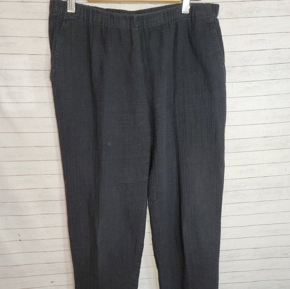 EILEEN FISHER 100% ORGANIC COTTON BLACK CREPE ANKLE PANTS, SZ SMALL - Picture 2 of 13